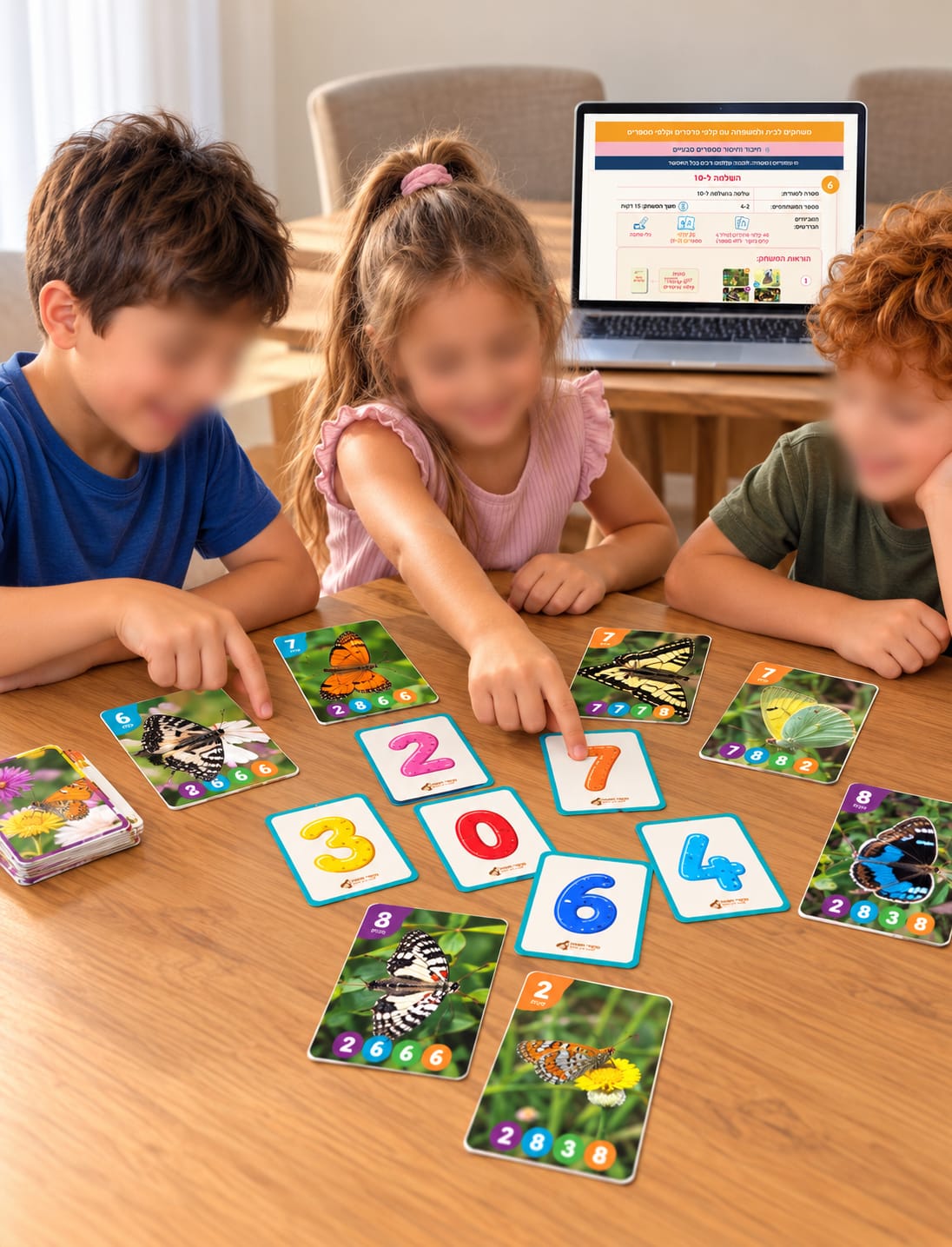 לוחות משחק וכרטיסיות תרגול בערכת פרפרי חשבון